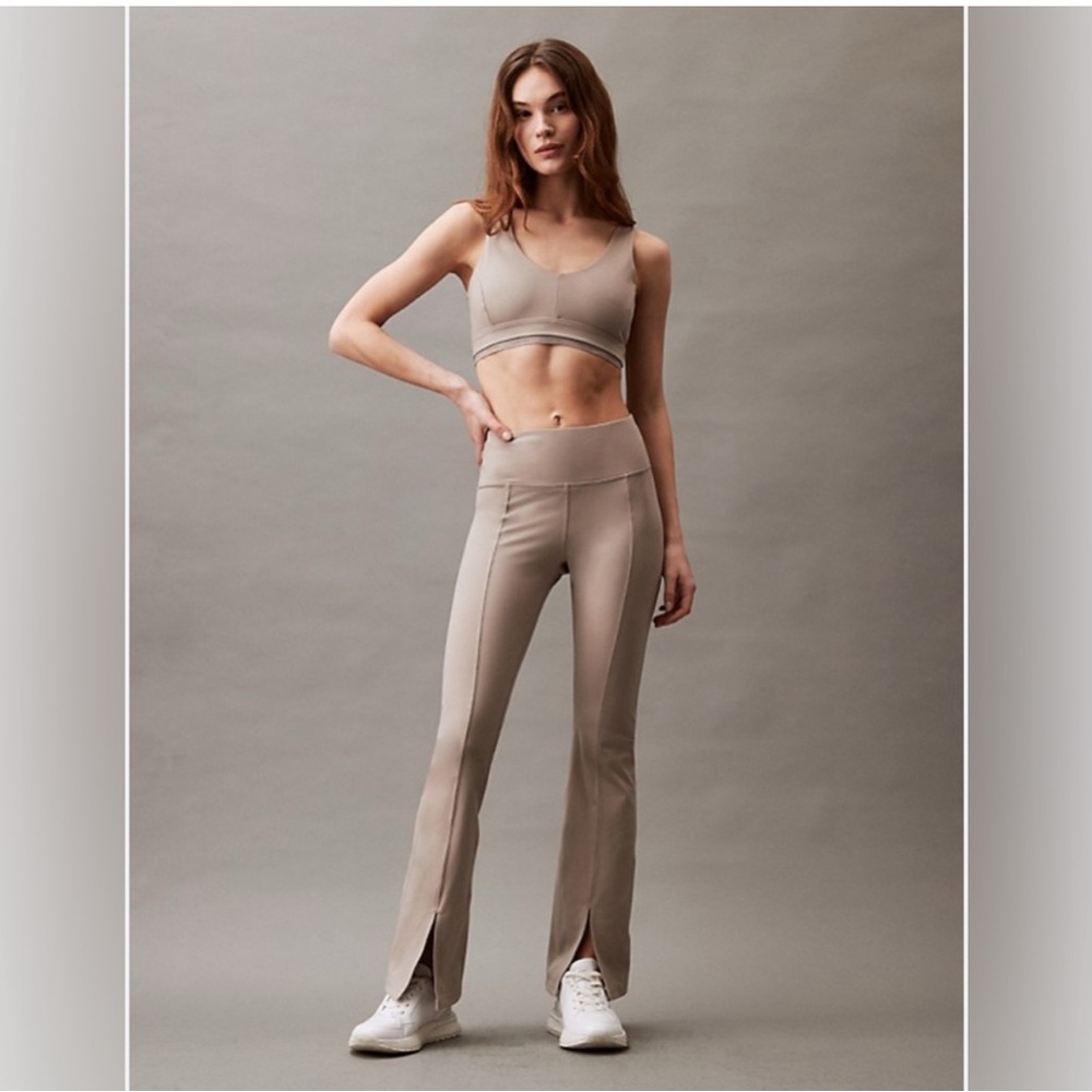 Calvin Klein Performance Embrace High Waist Flared Pants with Slits in Moonrock